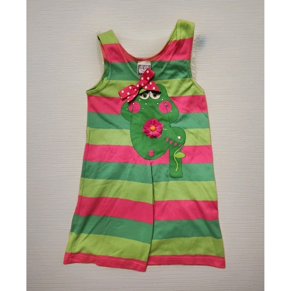Vintage Zoodles Bright Pink & Green Flower Froggy Romper 1997 Size 4 Y2K